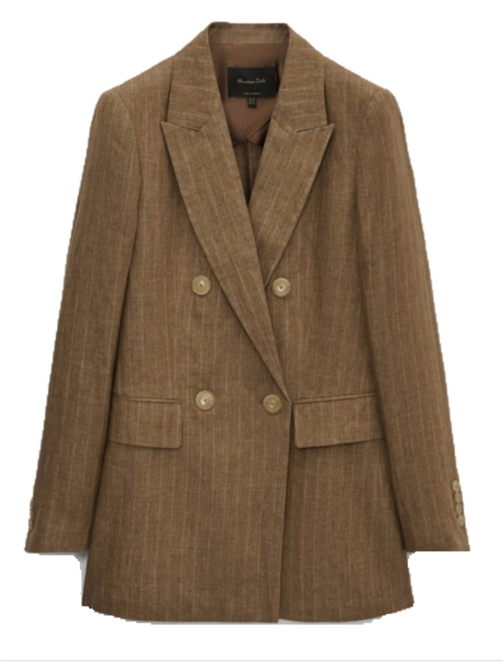 Massimo Dutti Double-Breasted Brown Pinstripe linen suit